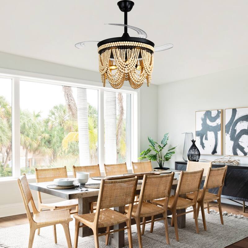 Bella Depot 42" Bohemian Retractable Ceiling Fan with Remote and Light 6-speed Reversible DC Motor