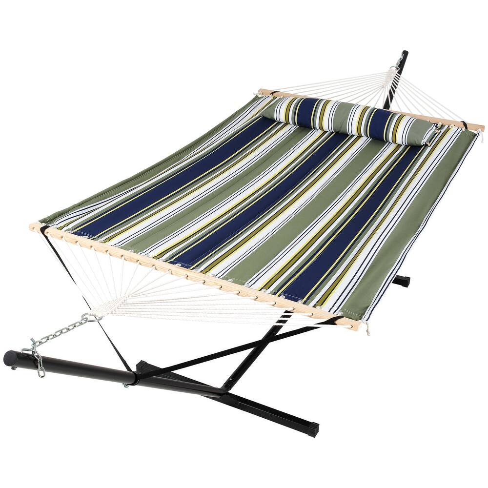 Outdoor Portable Double Hammock with Stand&Pillow Max 475 lbs Capacity