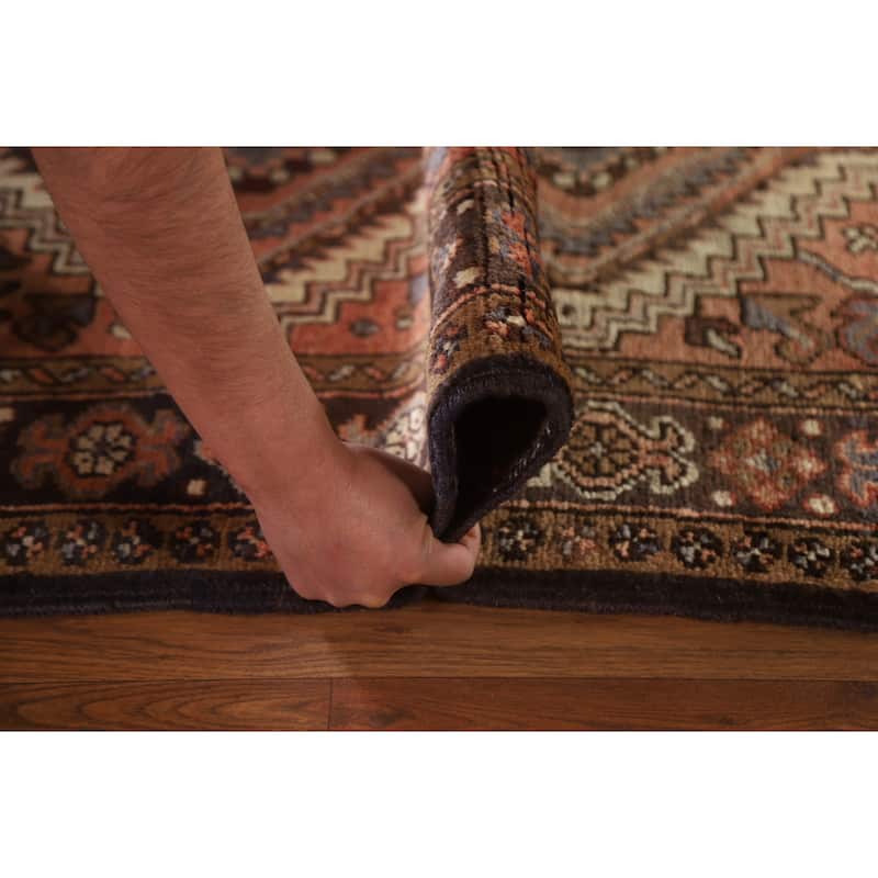 Heriz Persian Vintage Runner Rug Handmade Pink Wool Carpet - 3'5"x 7'3"