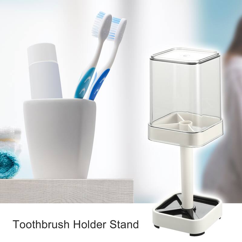 1Pc Toothbrush Holder Stand with Cover with 3 Slots ABS White 8.86"x2.87" - White