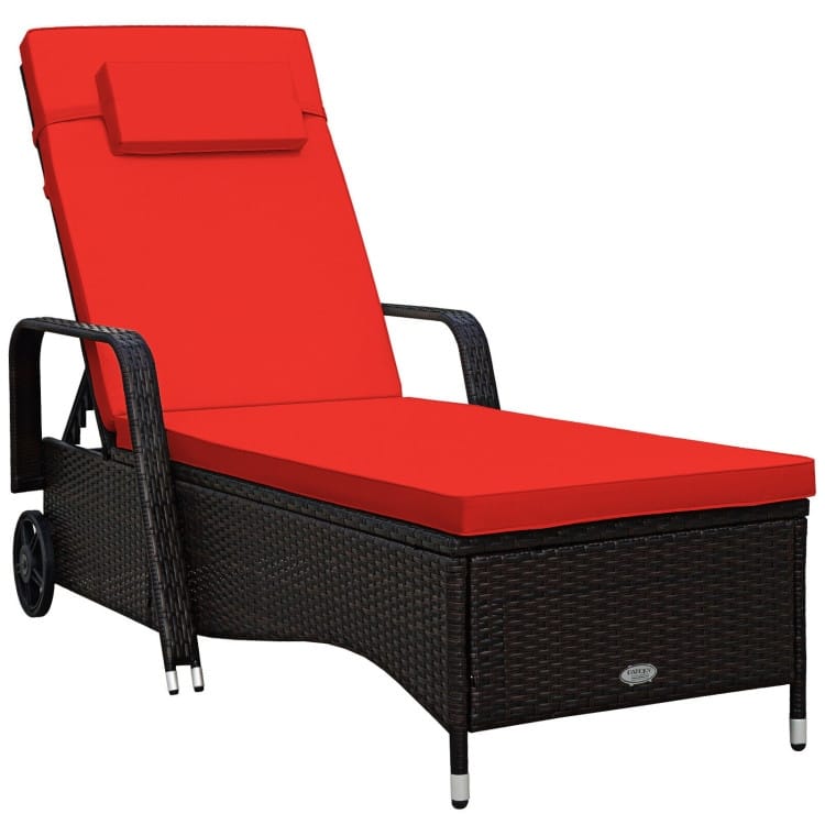 Outdoor Cushioned Wicker Chaise Lounger with Adjustable Backrest - 79.0" x27.5" x 21"(L x W x H)