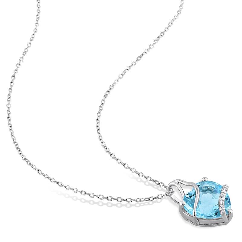 Miadora Heart-cut Blue topaz and Diamond Accent Swirl Necklace in Sterling Silver