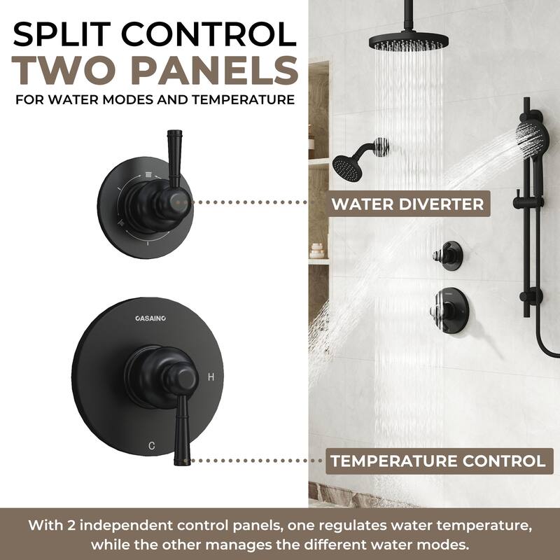 5-Spray Shower System with 8 in. Rainfall Head, 4 in. Shower Head and Handheld Shower, Valve and Adjustable Slide Bar Included