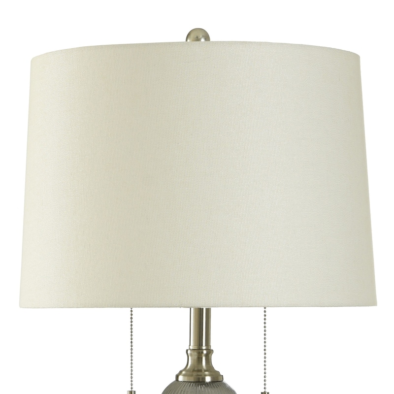 Lumi Silver - Silver Ribbed Glass Table Lamp - Off-White Shade