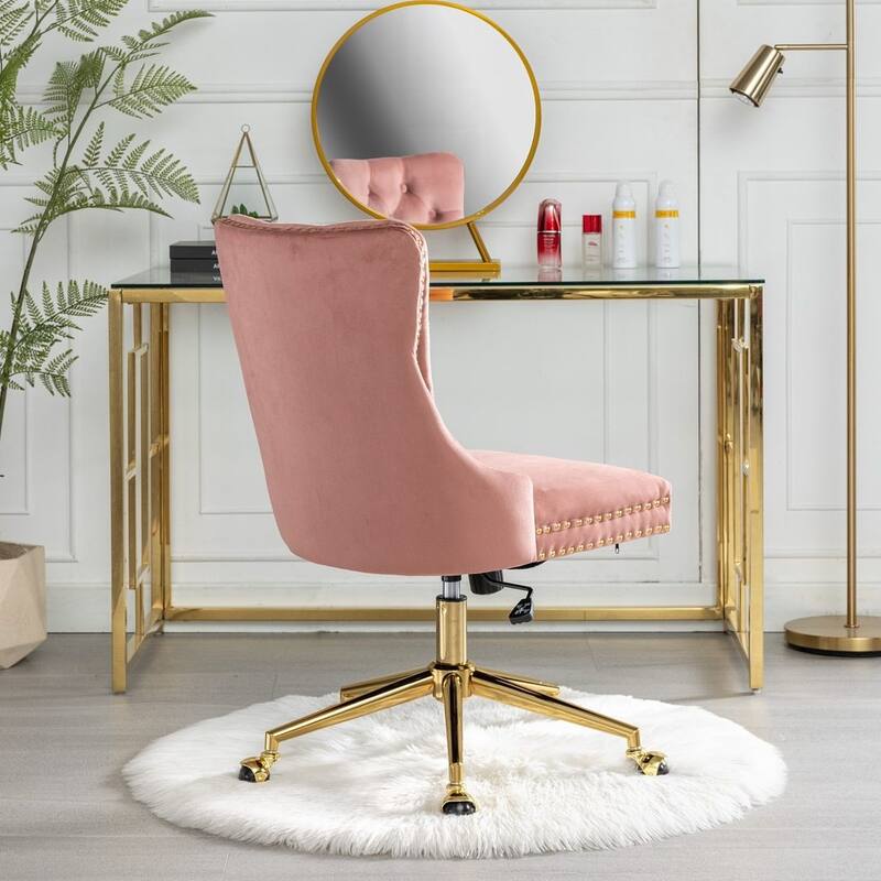 Office Chair with Wheels, Adjustable Height, Velvet Upholstered Tufted Button Computer Desk Chair Swivel