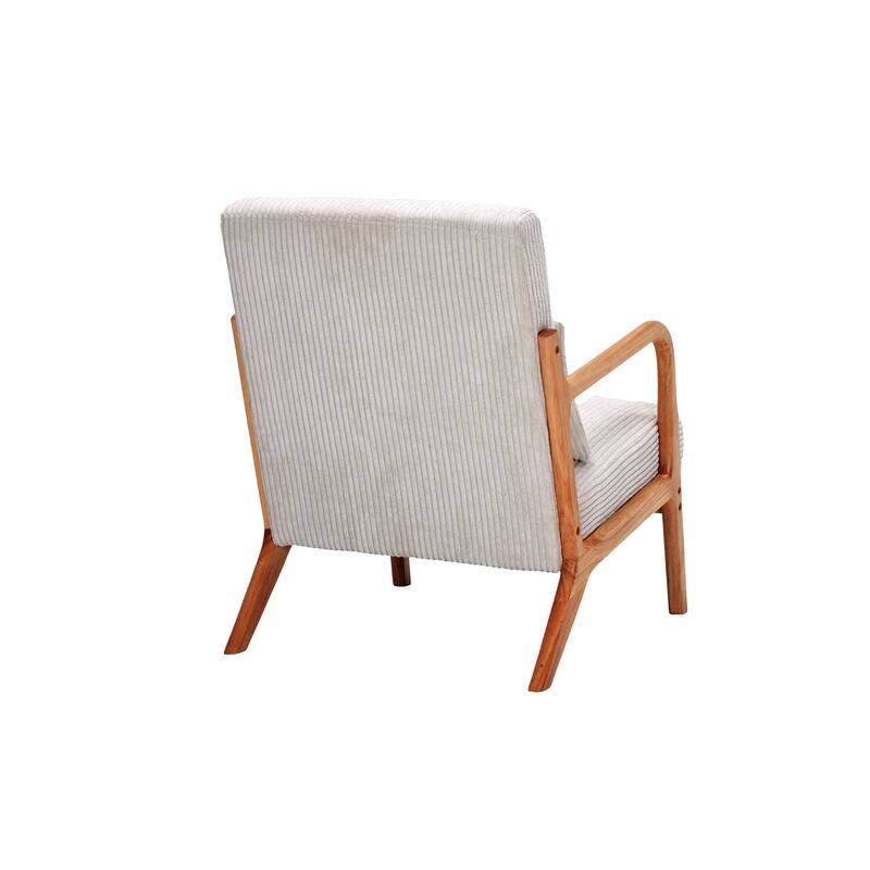 Mid-Century Modern Accent Chair, Upholstered Single Sofa Chair with Pillow, Lounge Armchair with Rubber Wood Frame