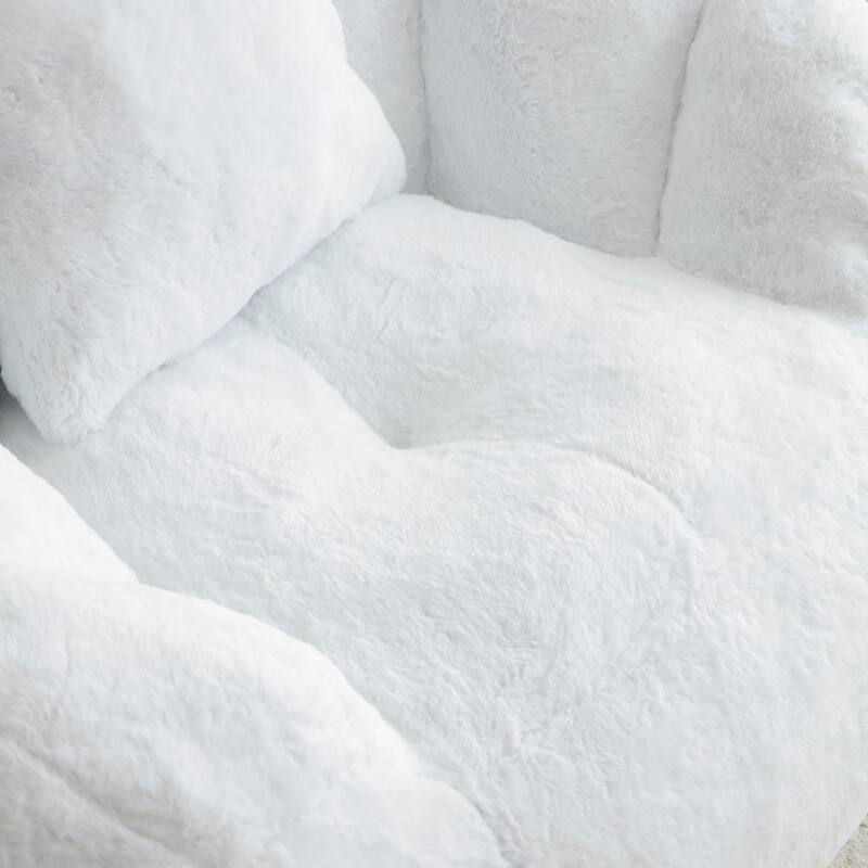 Faux Fur Bean Bag Chair with Ottoman, Giant Bean Bag Chairs for Adults, Shell-Shaped Lounge Floor Sofa with Filler