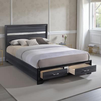 Contemporary Acrylic Trim Accent Eastern King Bed with 2 Drawers, Black
