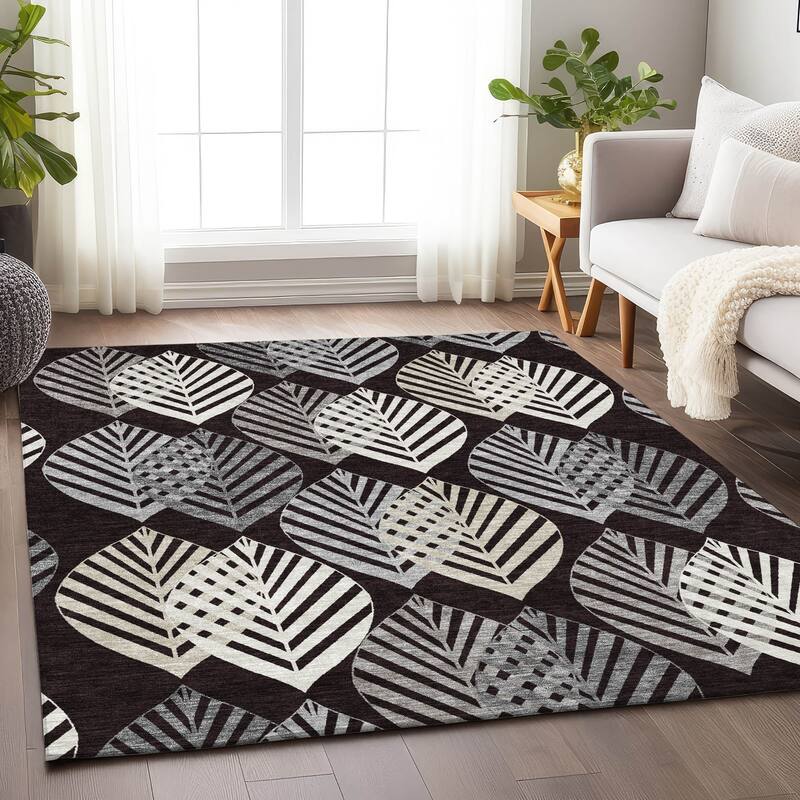 Premium Washable Super Soft Farmhouse Leaves Mayfield Rug - Black - 2' 6" x 3' 10" - Rectangle