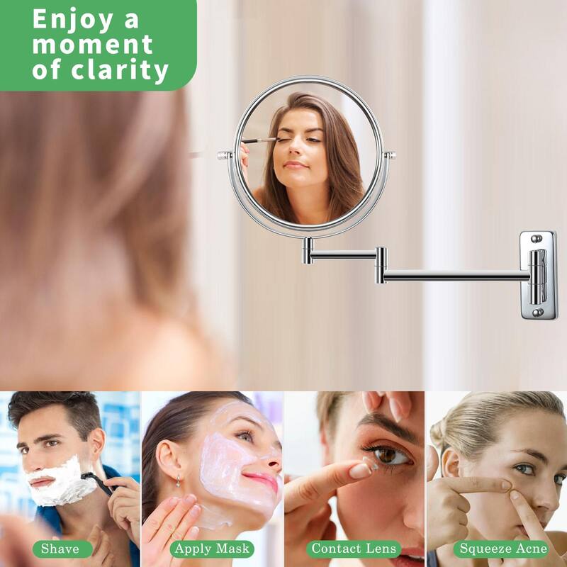 8 inch Chrome Wall Mounted Round Frame Double-Sided Makeup Mirror with 1X/7X HD Magnification