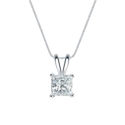 Auriya 14-karat Gold 0.75ctw Princess Solitaire Lab Grown Diamond Necklace 4-Prong Basket (H-I VS) - 0.75