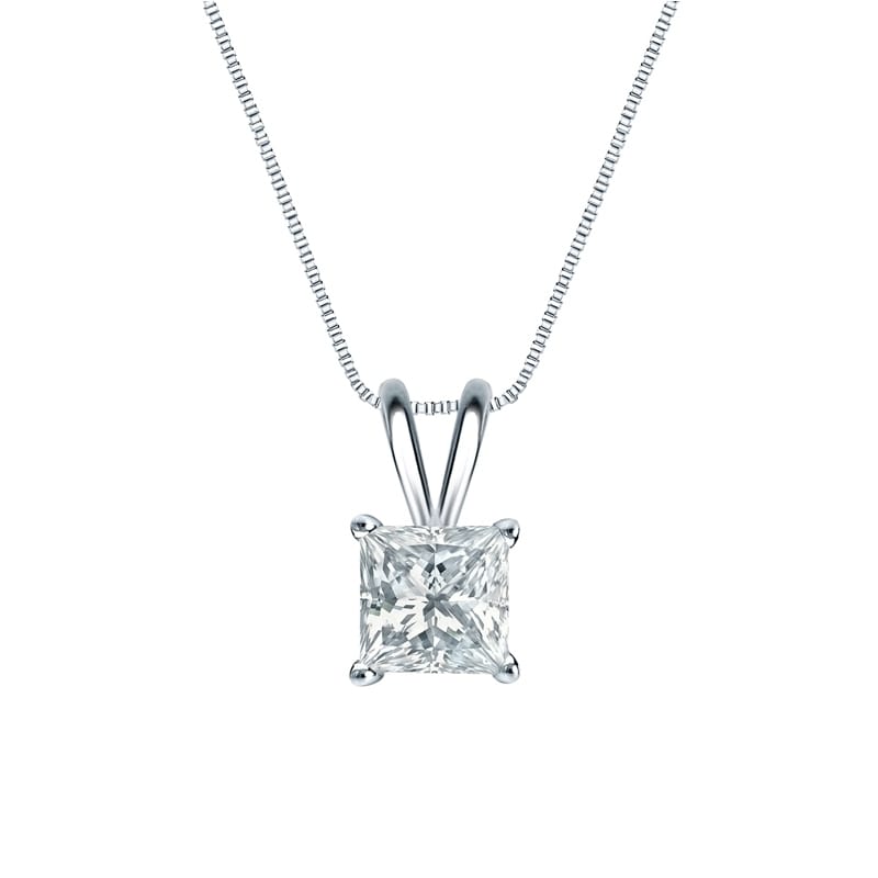 Auriya 14-karat Gold 0.75ctw Princess Solitaire Lab Grown Diamond Necklace 4-Prong Basket (H-I VS) - 0.75