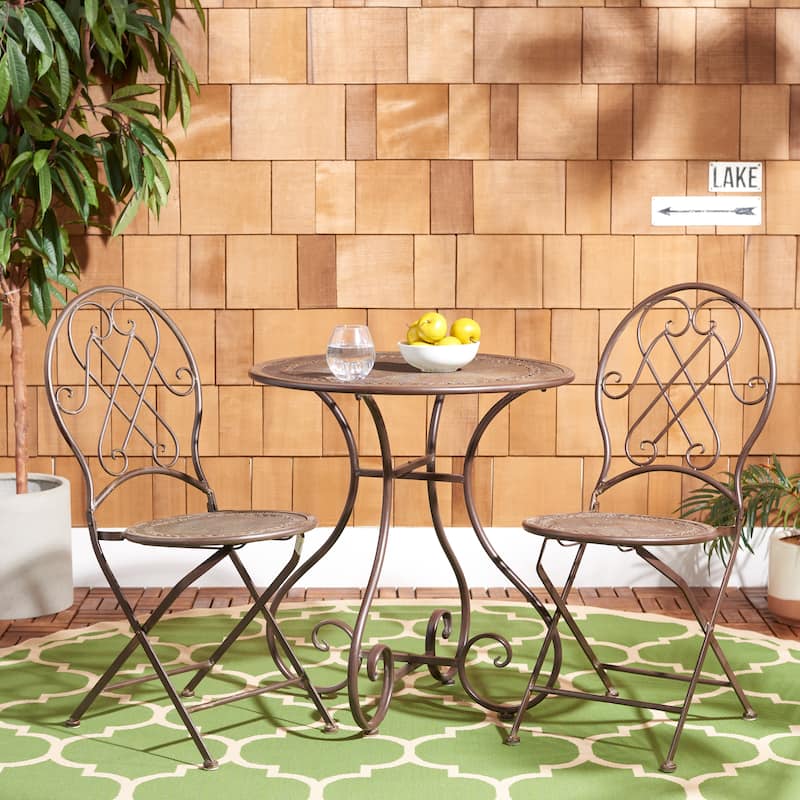 SAFAVIEH Outdoor Dariana 3-Piece Bistro Set - 28"Wx28"Dx30"H - Rustic Brown