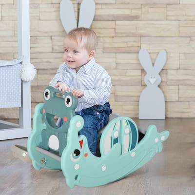 Toddler 3-in-1 Rocking Horse Slide with Handrail and Toy Basketball for Indoor Outdoor Fun - 28.25" L x 13.5" W x 18.5" H
