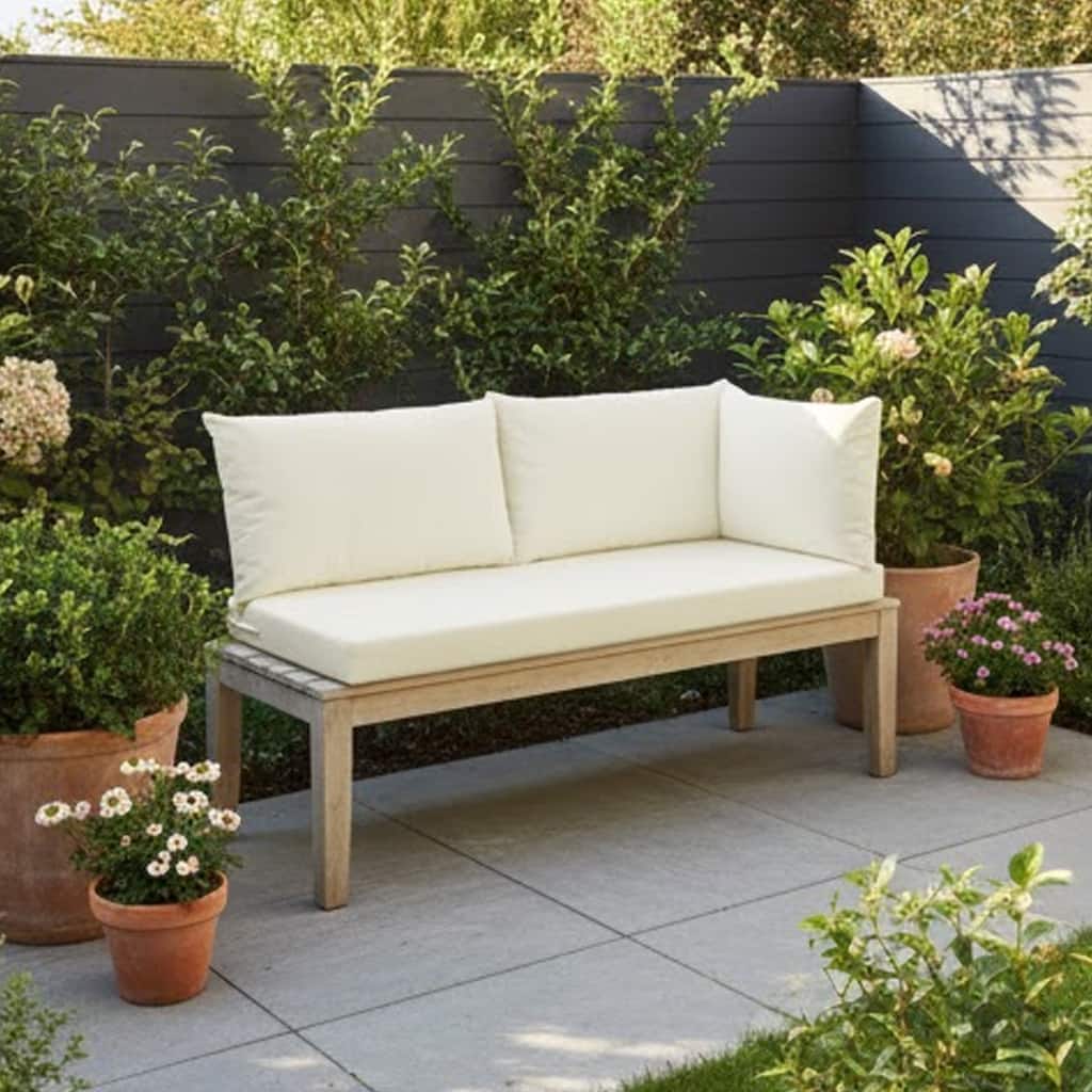 Paom Outdoor Cushion for Bench Set of 3, Plush Ivory Oxford Fabric