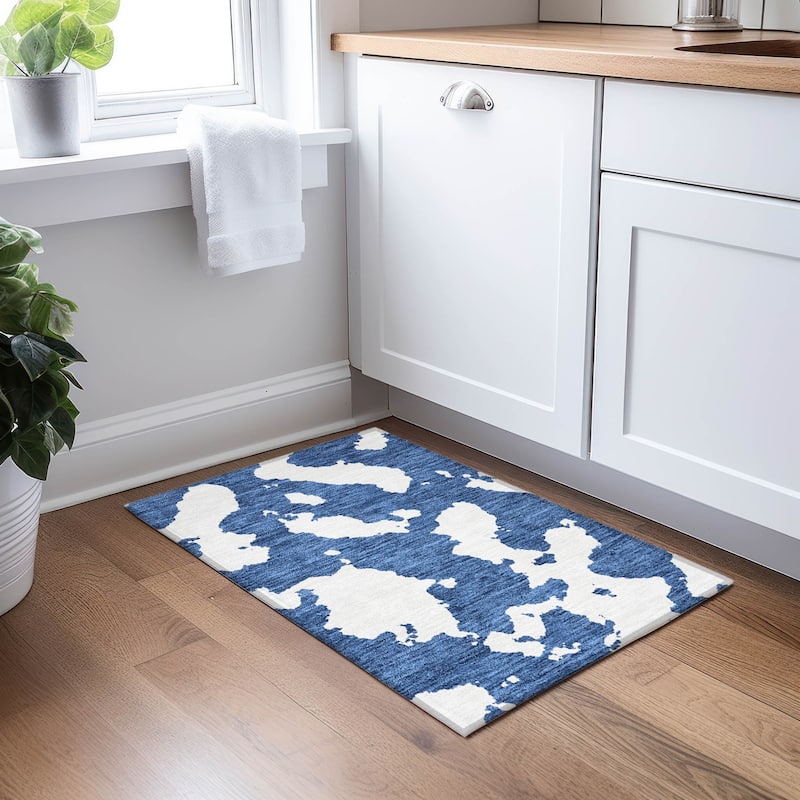 Machine Washable Indoor/ Outdoor Contemporary Abstract Chantille Rug