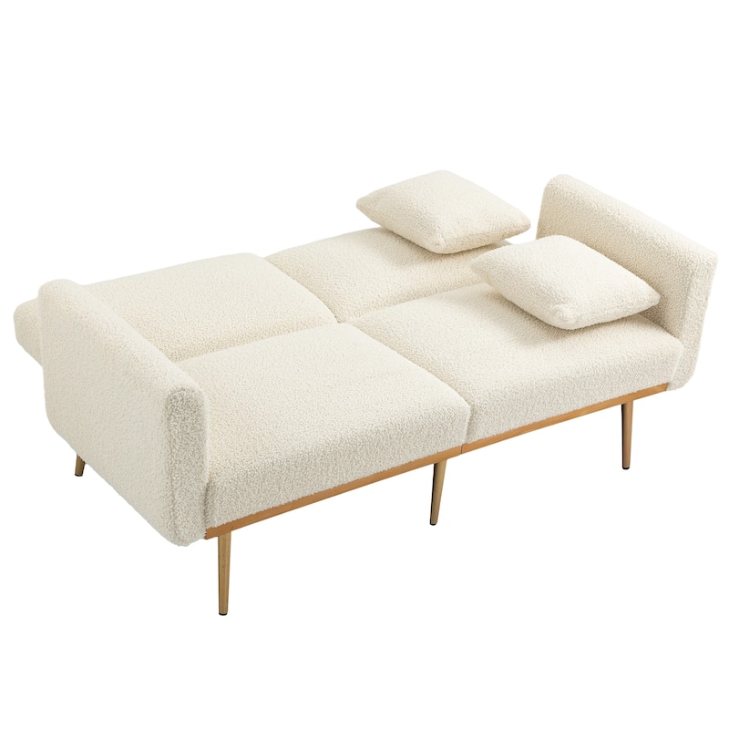 Modern Teddy Upholstered 2-Seater Sofa Bed with 7 Golden Metal Legs