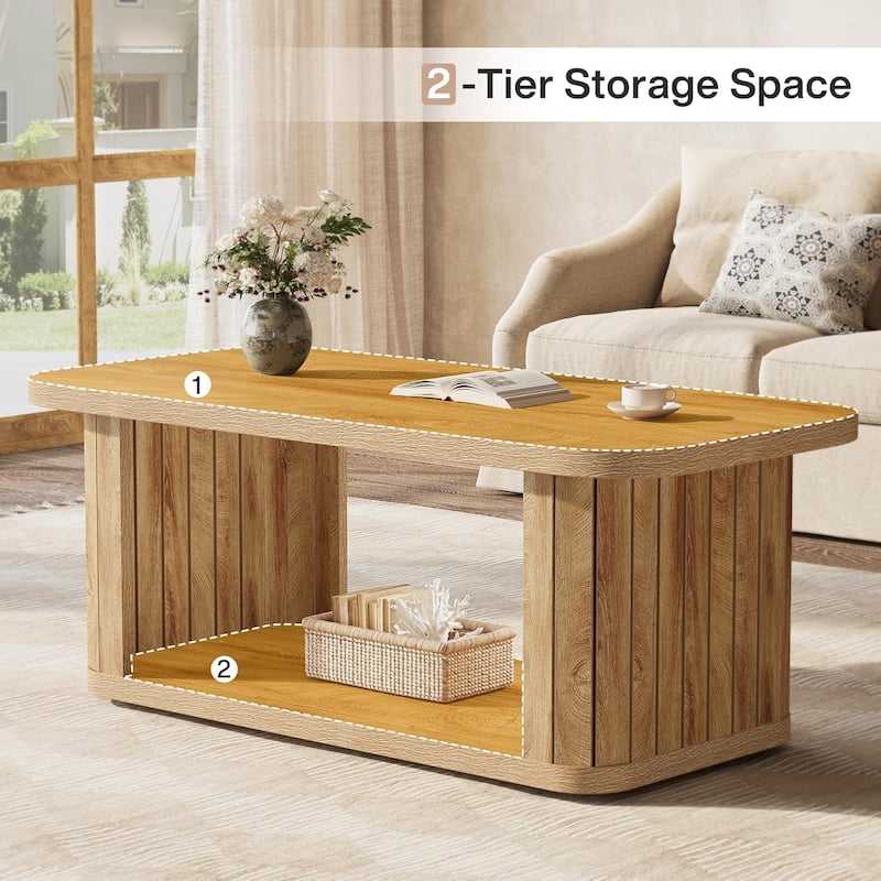 47.24-Inch Farmhouse Wood Coffee Table, 2-Tier Center Cocktail Living Room Table