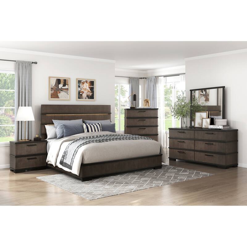 Two-Tone Brown Black Finish 2-Drawers Nightstand 1pc