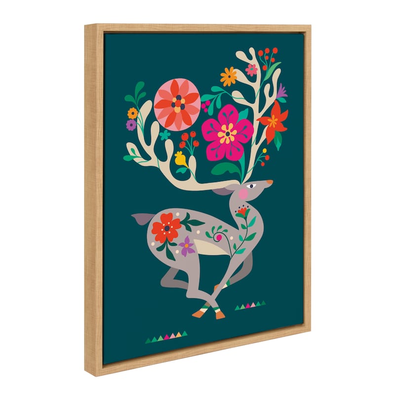 Kate and Laurel Sylvie Reindeer 2 Framed Canvas by Rachel Lee - 18x24 - Natural