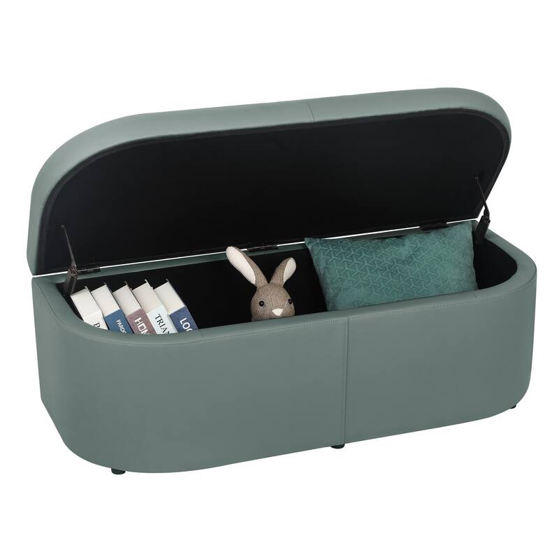 Adeco Button Tufted Storage Ottoman Faux Leather Bench