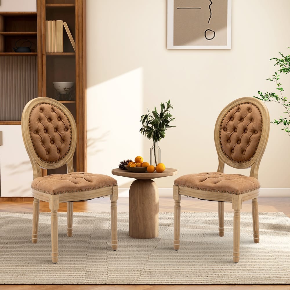 French Country Solid Wood Fabric Dining Chair Set of 2