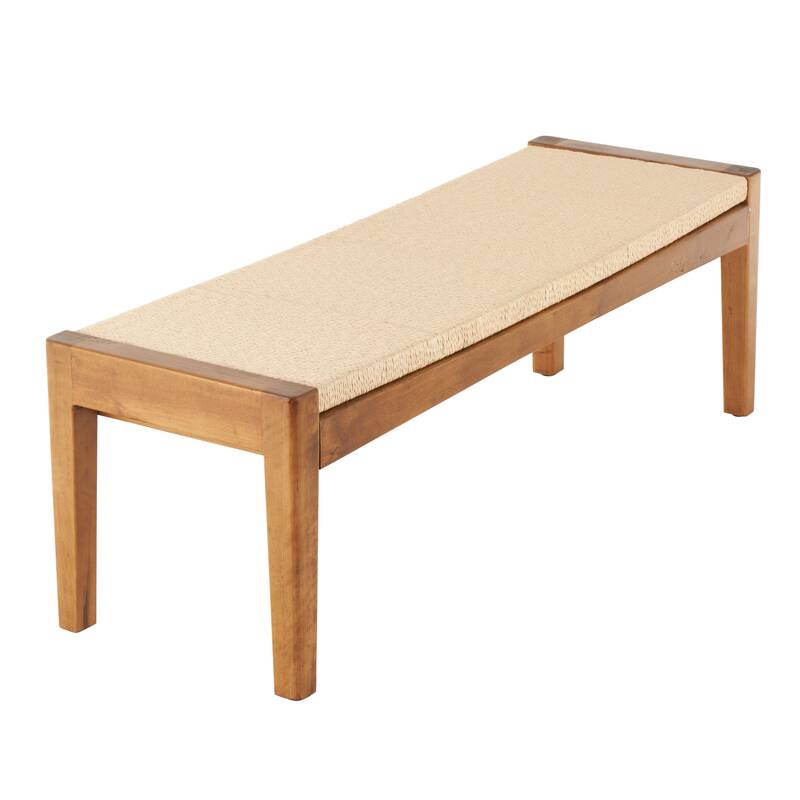 Brown Wood Handmade Traditional Bench with Rope Wrapped Seat