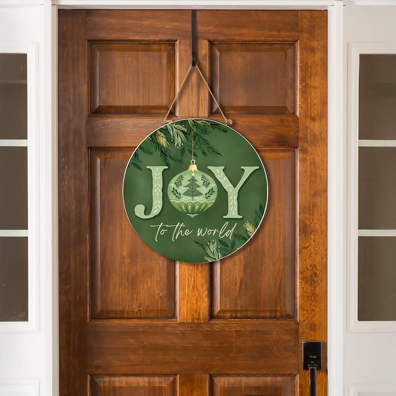 Shades of Green Wood Door Decor, "Joy To The World" - 18" - Multicolor