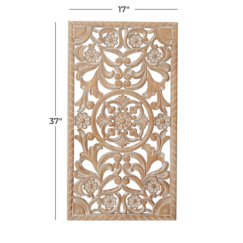 Brown Wood Handmade Intricately Carved Floral Home Wall Decor