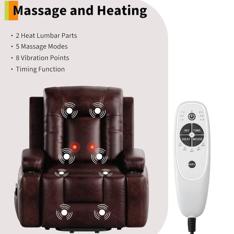 37.4" Heat and Massage Power Lift Recliner Chair with Cup Holder