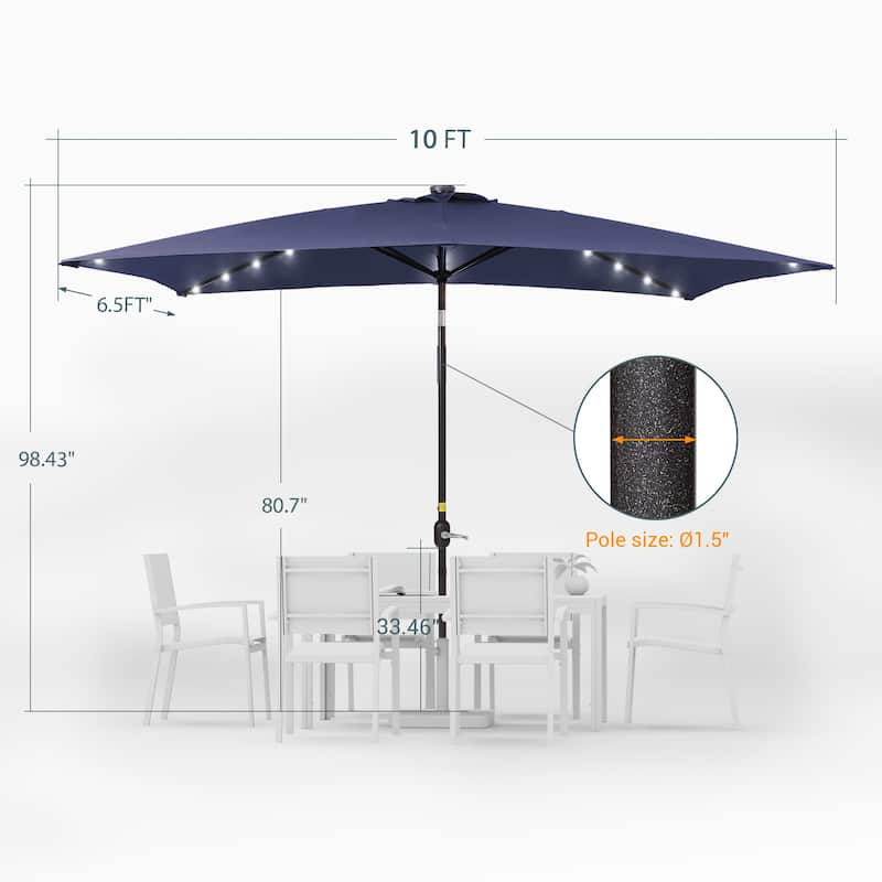 LIVOOSUN 10x6.5ft Steel Solar-Powered LED Patio Umbrella,w/Crank Tilt