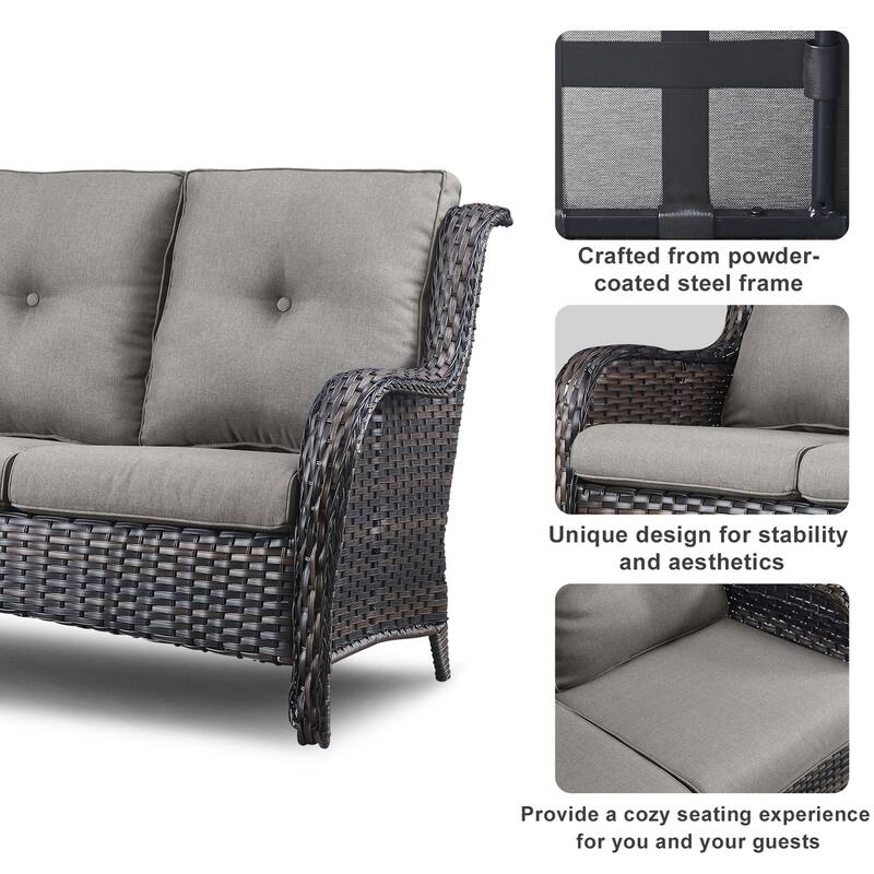 6 Pieces All Weather Wicker Sofa Patio Chair Set