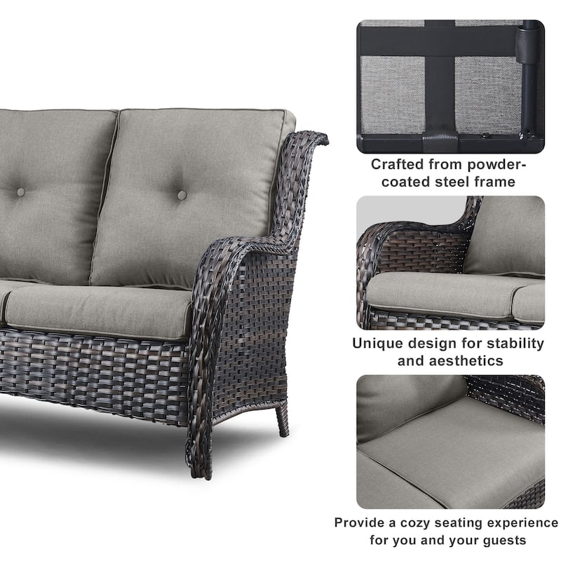 Pocassy 4-Piece Outdoor Sofa Patio Chair with Coffee Table