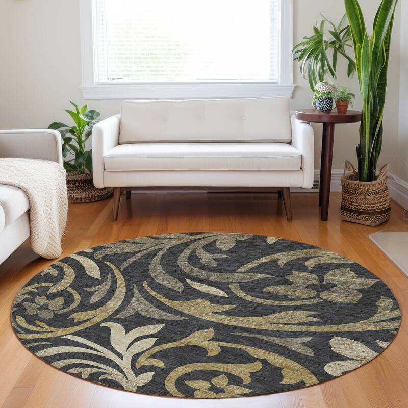 Premium Washable Super Soft Contempory Scroll Mayfield Rug - Black - 8' x 8' - Round