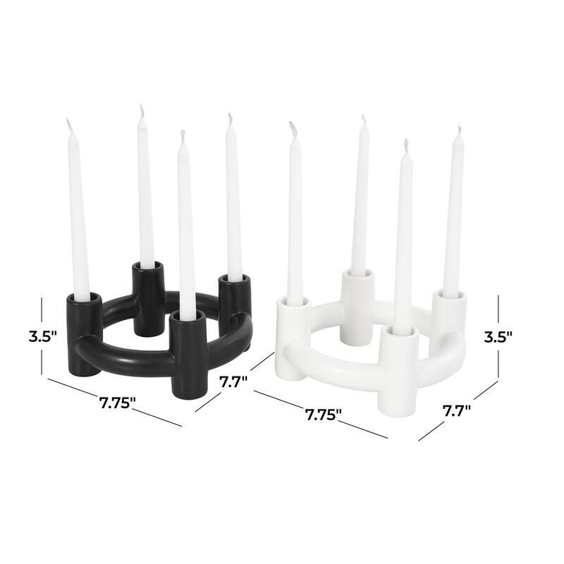 Ceramic Geometric Circle Decorative Candle Holder - Set of 2 Black - CosmoLiving by Cosmopolitan