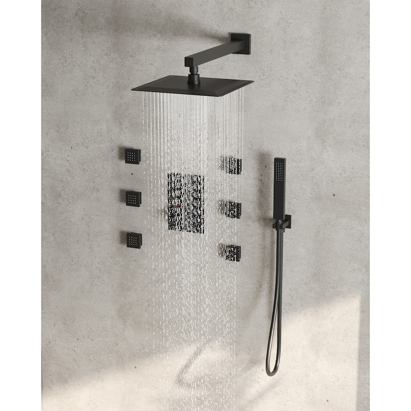Thermostatic Shower System 12" Rain Shower Head with High Pressure Handheld Spray
