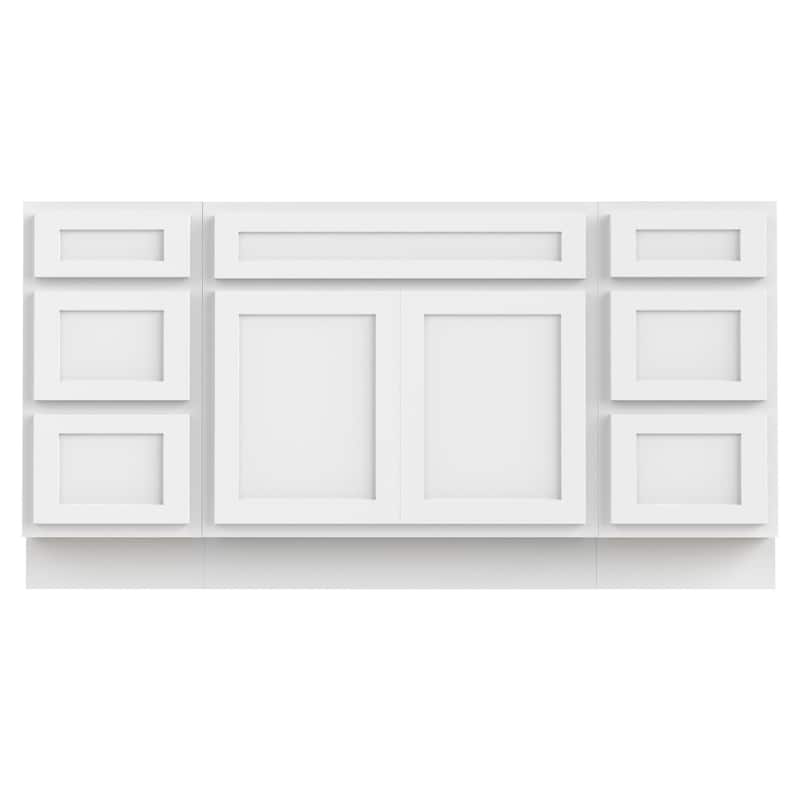 Vanity Art 66" Oak Freestanding Bathroom Vanity Cabinet without Top - White