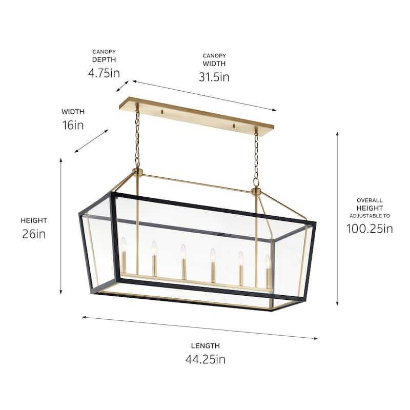 Delvin 44.25 in. 6-Light Linear Chandelier with Removable Glass