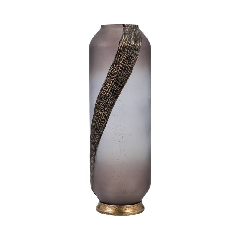 Sagebrook Home Glass Blush Cylinder Textured Metallic Detail Vase