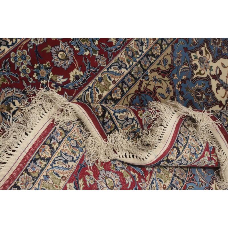 Hand Knotted Oriental 100% Kork Wool Carpet Traditional Floral Beige & Ivories Isfahan Area Rug - 10' 7'' X 6' 7''
