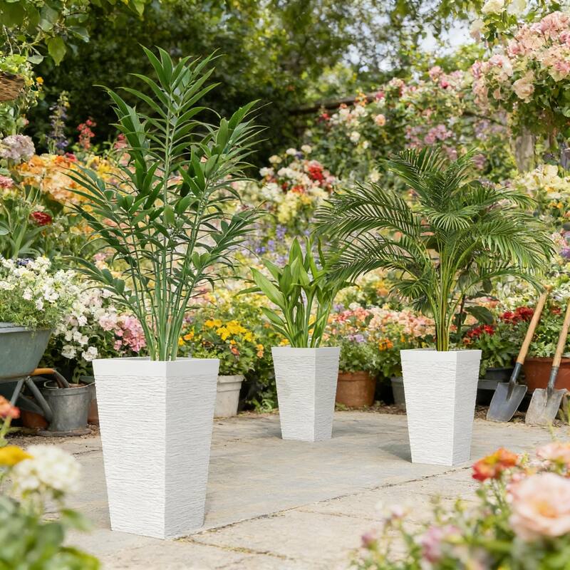 Stackable Tapered Planters Outdoor Planters Set of 3 - White