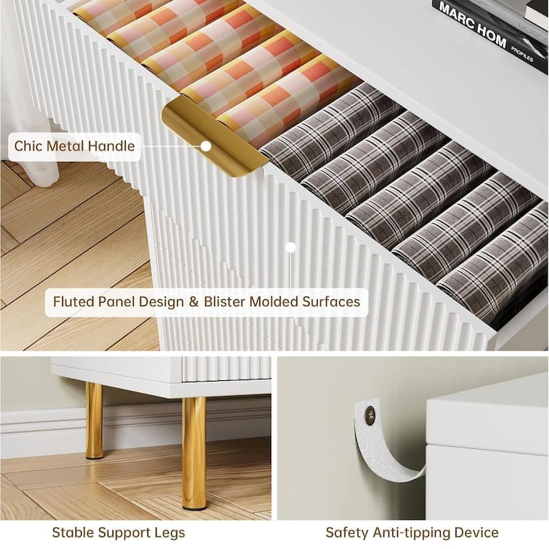 Modern Design 3 Drawer Dresser, Storage Nightstand for Bedroom, Living Room, Closet, Hallway