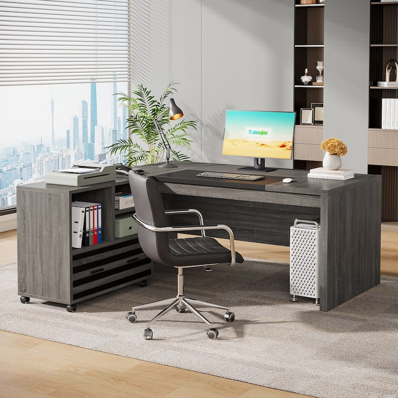 62.2" L-Shaped Office Desk with Mobile Cabinet