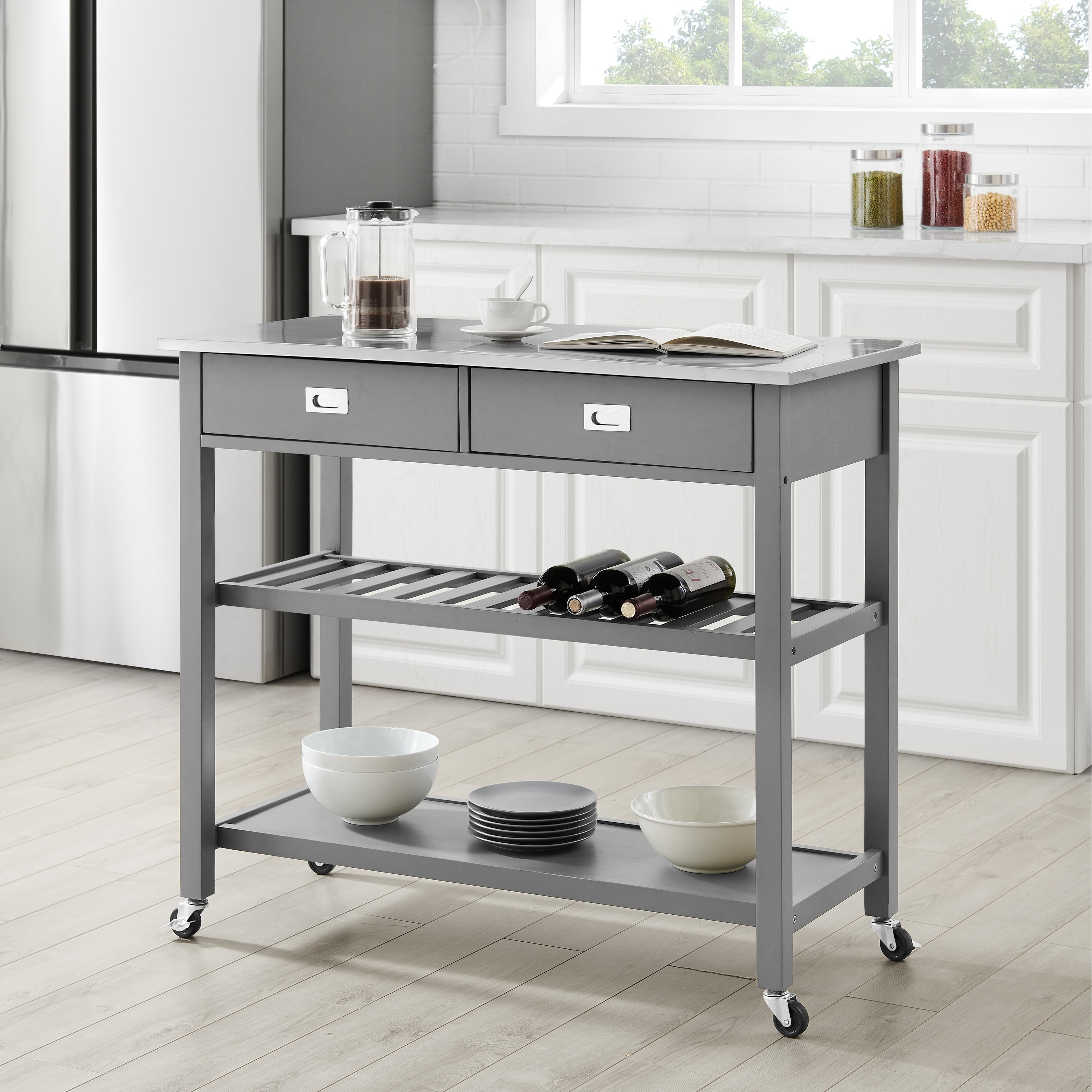 kitchen island cart with trash bin