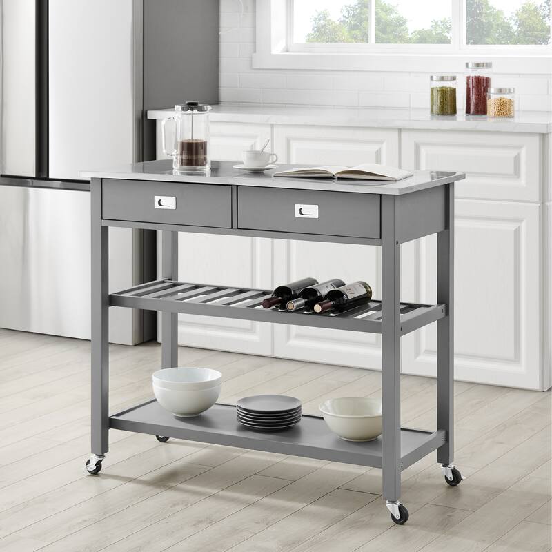 Crosley Chloe Stainless Steel Top Kitchen Island/Cart - 37"H x 42"W x 20"D