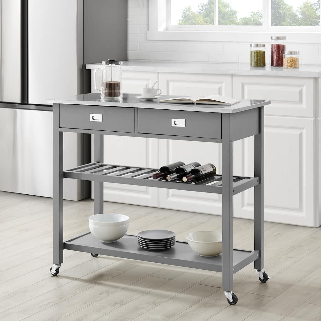 Crosley Chloe Stainless Steel Top Kitchen Island/Cart - 37"H x 42"W x 20"D