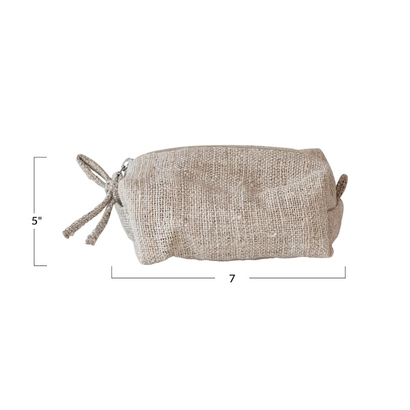 Woven Hemp Fiber Zip Pouch with Handle and Cotton Lining - 7.0"L x 5.0"W x 3.0"H