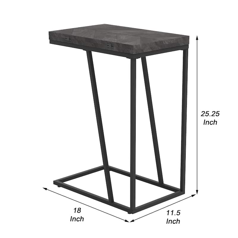 Accent Table Wooden Expandable Chevron Top, Gray