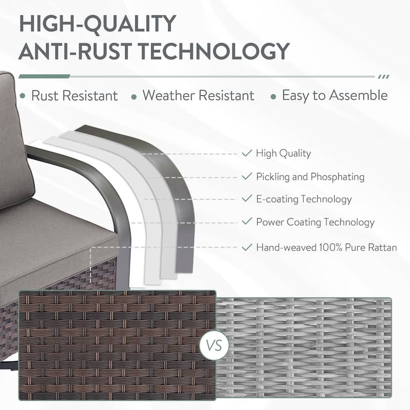 7 Pieces Outdoor Patio Furniture Set - Grey Cushion - Brown