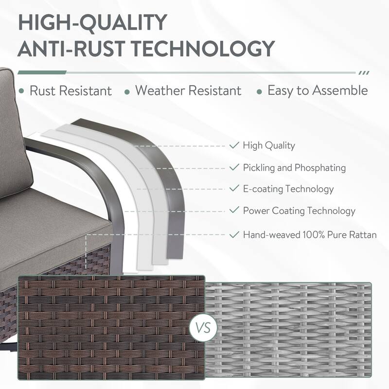 Outdoor Swivel Rcoker Chairs Set of 2 - Grey Cushion - Brown